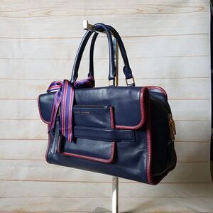 Marc Jacobs Leather Satchel Rare Blue Burgundy Structured Office Classic Style
